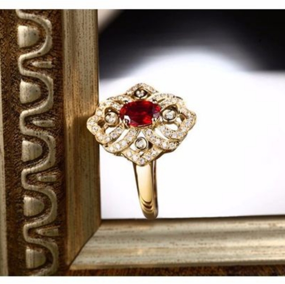 Gold Filled Ruby Solitaire Antiqued Ring - Picture 6 of 8